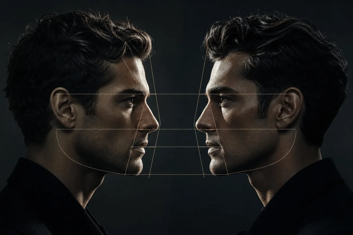Illustration éditoriale de deux silhouettes d'acteurs avec des lignes de traits du visage partagées