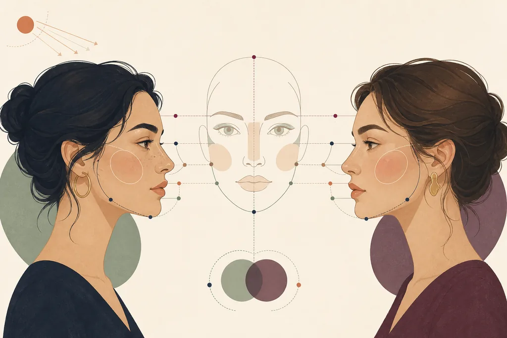 Editorial comparison graphic showing facial cues used in an AI celebrity look-alike match