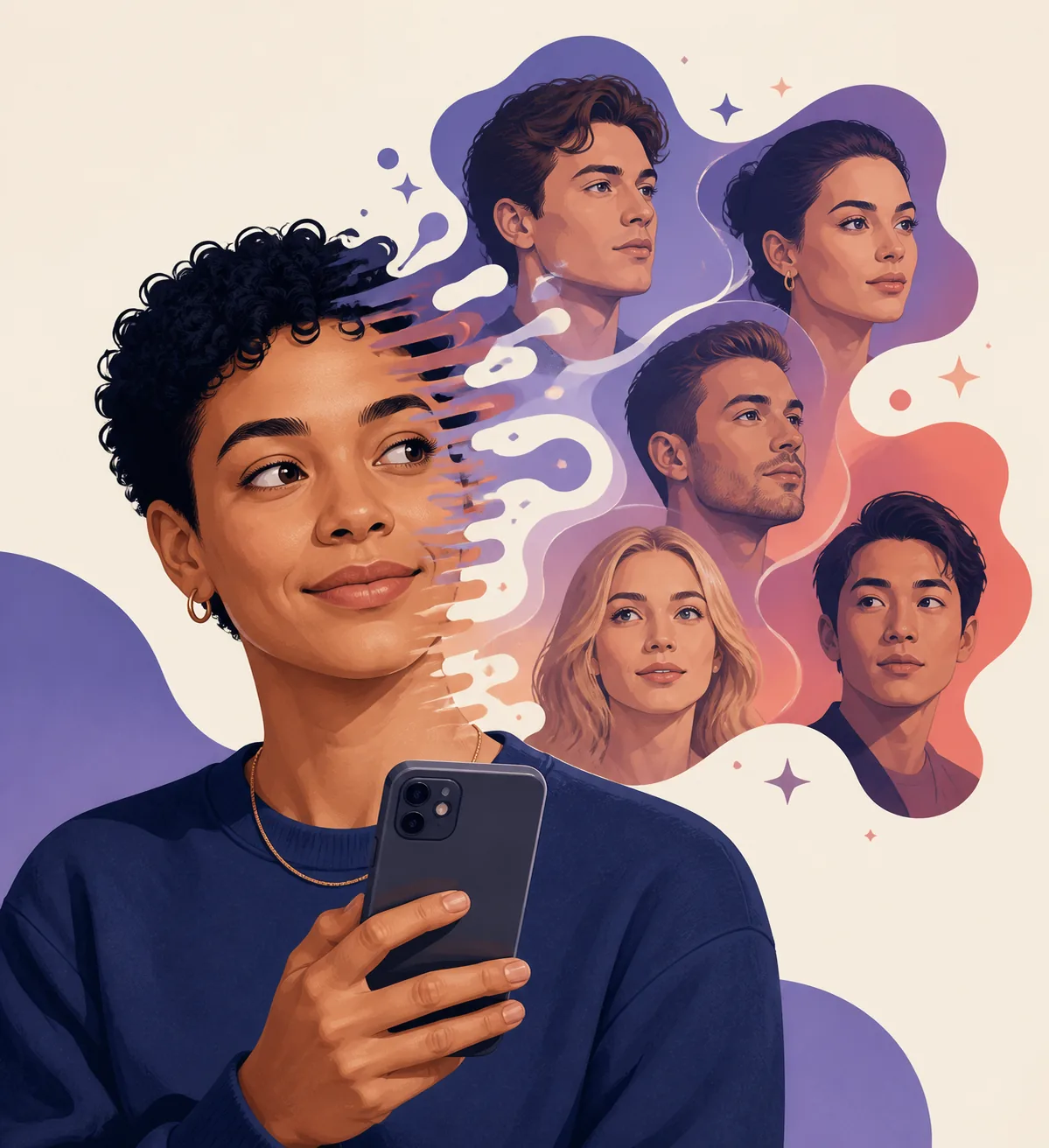 Illustrazione editoriale di un filtro sosia di celebrità su uno smartphone